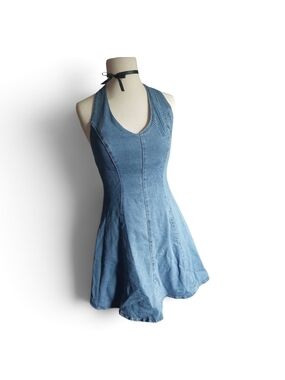 Blue Denim Halter Fit-and-Flare Dress